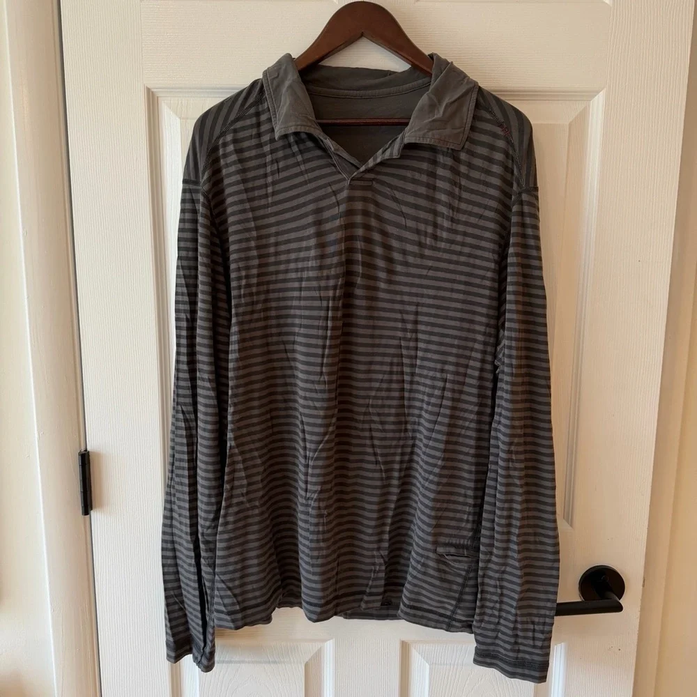 Lululemon Men's Striped Collared Sweater - Charcoal. flawed see photos
